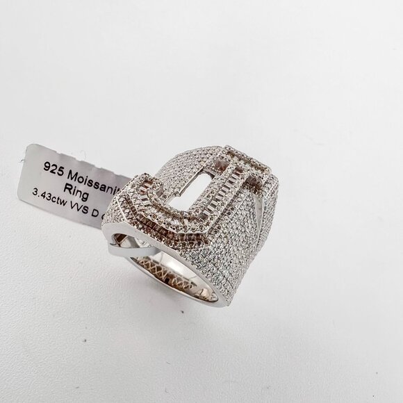 925 Sterling Sliver Moissanite Alphabet J Letter Ring, 3.43ctw VVS Stones Hip Ho - Picture 3 of 7